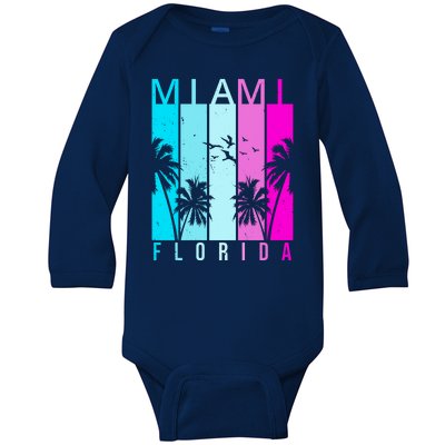 Retro Miami Florida Summer Neon Colors Baby Long Sleeve Bodysuit