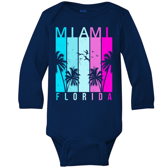 Retro Miami Florida Summer Neon Colors Baby Long Sleeve Bodysuit