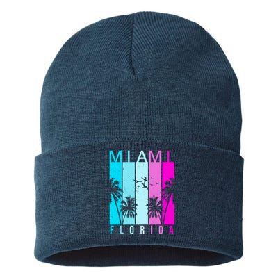 Retro Miami Florida Summer Neon Colors Sustainable Knit Beanie