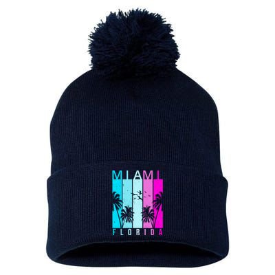 Retro Miami Florida Summer Neon Colors Pom Pom 12in Knit Beanie