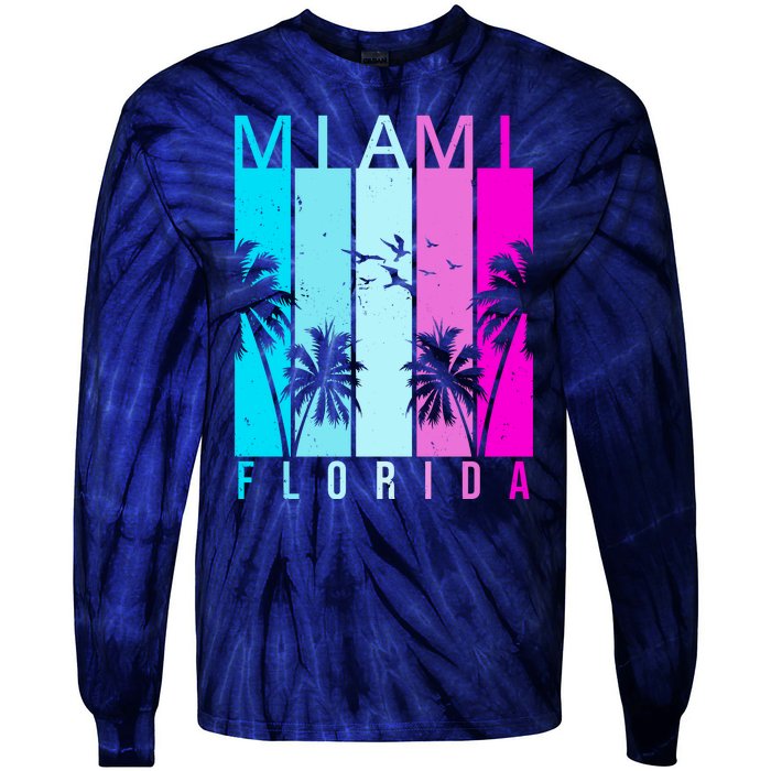 Retro Miami Florida Summer Neon Colors Tie-Dye Long Sleeve Shirt