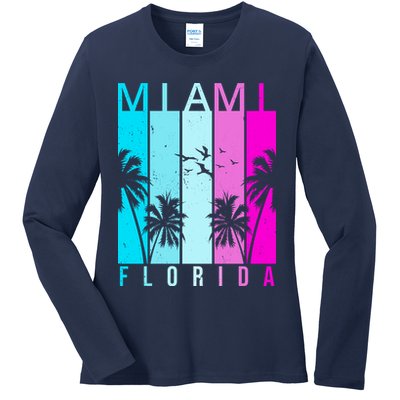 Retro Miami Florida Summer Neon Colors Ladies Long Sleeve Shirt