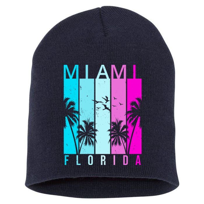 Retro Miami Florida Summer Neon Colors Short Acrylic Beanie