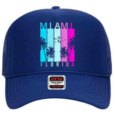 Retro Miami Florida Summer Neon Colors High Crown Mesh Back Trucker Hat