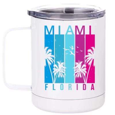 Retro Miami Florida Summer Neon Colors 12 oz Stainless Steel Tumbler Cup