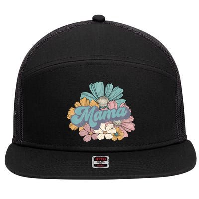 Retro Mama Floral Vintage Mom Flower 7 Panel Mesh Trucker Snapback Hat