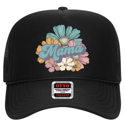 Retro Mama Floral Vintage Mom Flower High Crown Mesh Back Trucker Hat