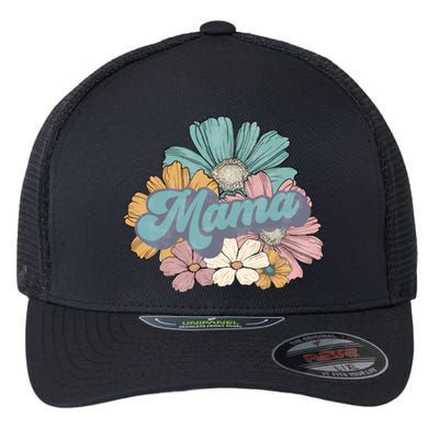 Retro Mama Floral Vintage Mom Flower Flexfit Unipanel Trucker Cap