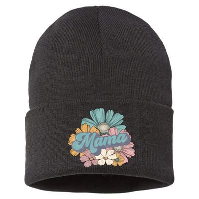 Retro Mama Floral Vintage Mom Flower Sustainable Knit Beanie