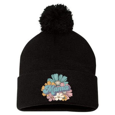 Retro Mama Floral Vintage Mom Flower Pom Pom 12in Knit Beanie