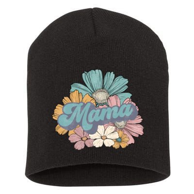 Retro Mama Floral Vintage Mom Flower Short Acrylic Beanie