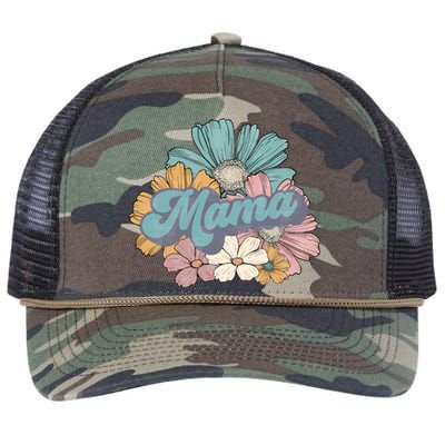 Retro Mama Floral Vintage Mom Flower Retro Rope Trucker Hat Cap