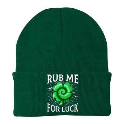 Rub Me For Luck St Patricks Day Lucky Irish Shamrock Tie Dye Knit Cap Winter Beanie