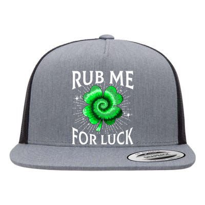 Rub Me For Luck St Patricks Day Lucky Irish Shamrock Tie Dye Flat Bill Trucker Hat