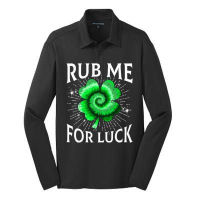 Rub Me For Luck St Patricks Day Lucky Irish Shamrock Tie Dye Silk Touch Performance Long Sleeve Polo