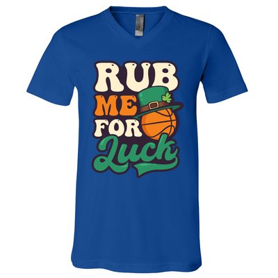 Rub Me For Luck Design St Patricks Basketball Gift V-Neck T-Shirt