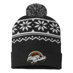 Retro Miami Florida Logo Sun Bae USA-Made Snowflake Beanie