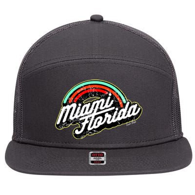 Retro Miami Florida Logo Sun Bae 7 Panel Mesh Trucker Snapback Hat