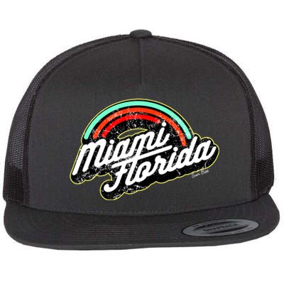 Retro Miami Florida Logo Sun Bae Flat Bill Trucker Hat