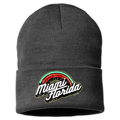 Retro Miami Florida Logo Sun Bae Sustainable Knit Beanie