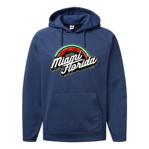 Retro Miami Florida Logo Sun Bae Performance Fleece Hoodie