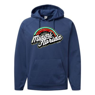 Retro Miami Florida Logo Sun Bae Performance Fleece Hoodie