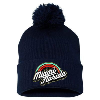 Retro Miami Florida Logo Sun Bae Pom Pom 12in Knit Beanie