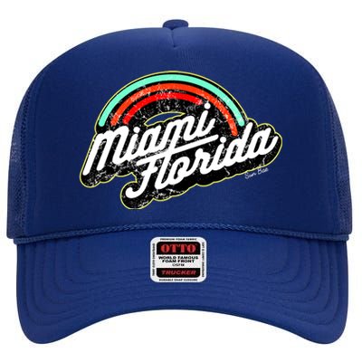 Retro Miami Florida Logo Sun Bae High Crown Mesh Back Trucker Hat