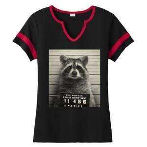 Raccoon Mugshot Funny Parody Ladies Halftime Notch Neck Tee