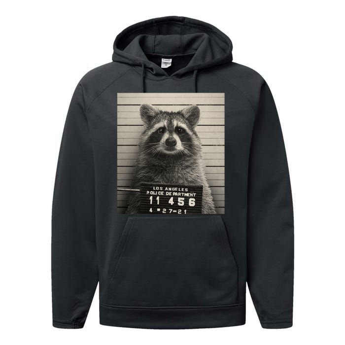 Raccoon Mugshot Funny Parody Performance Fleece Hoodie