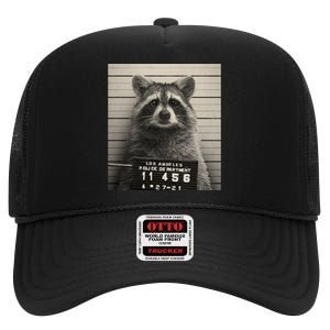 Raccoon Mugshot Funny Parody High Crown Mesh Back Trucker Hat