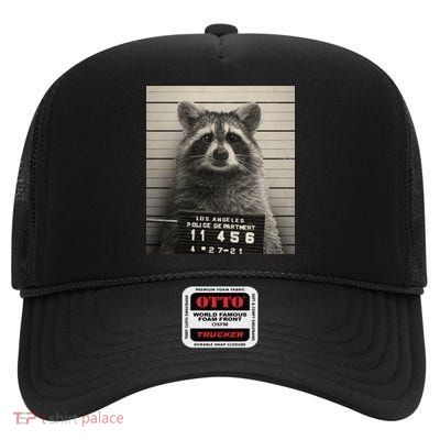 Raccoon Mugshot Funny Parody High Crown Mesh Back Trucker Hat