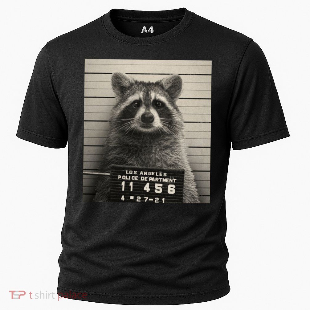 Raccoon Mugshot Funny Parody Cooling Performance Crew T-Shirt