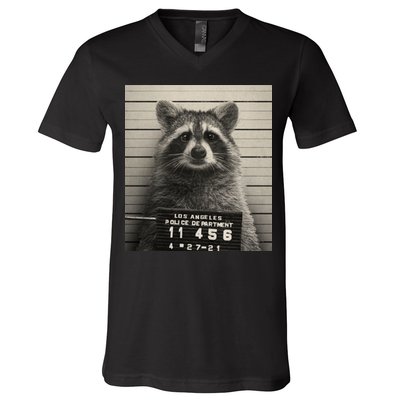 Raccoon Mugshot Funny Parody V-Neck T-Shirt