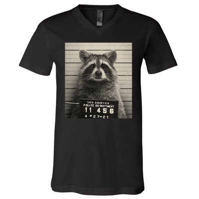 Raccoon Mugshot Funny Parody V-Neck T-Shirt