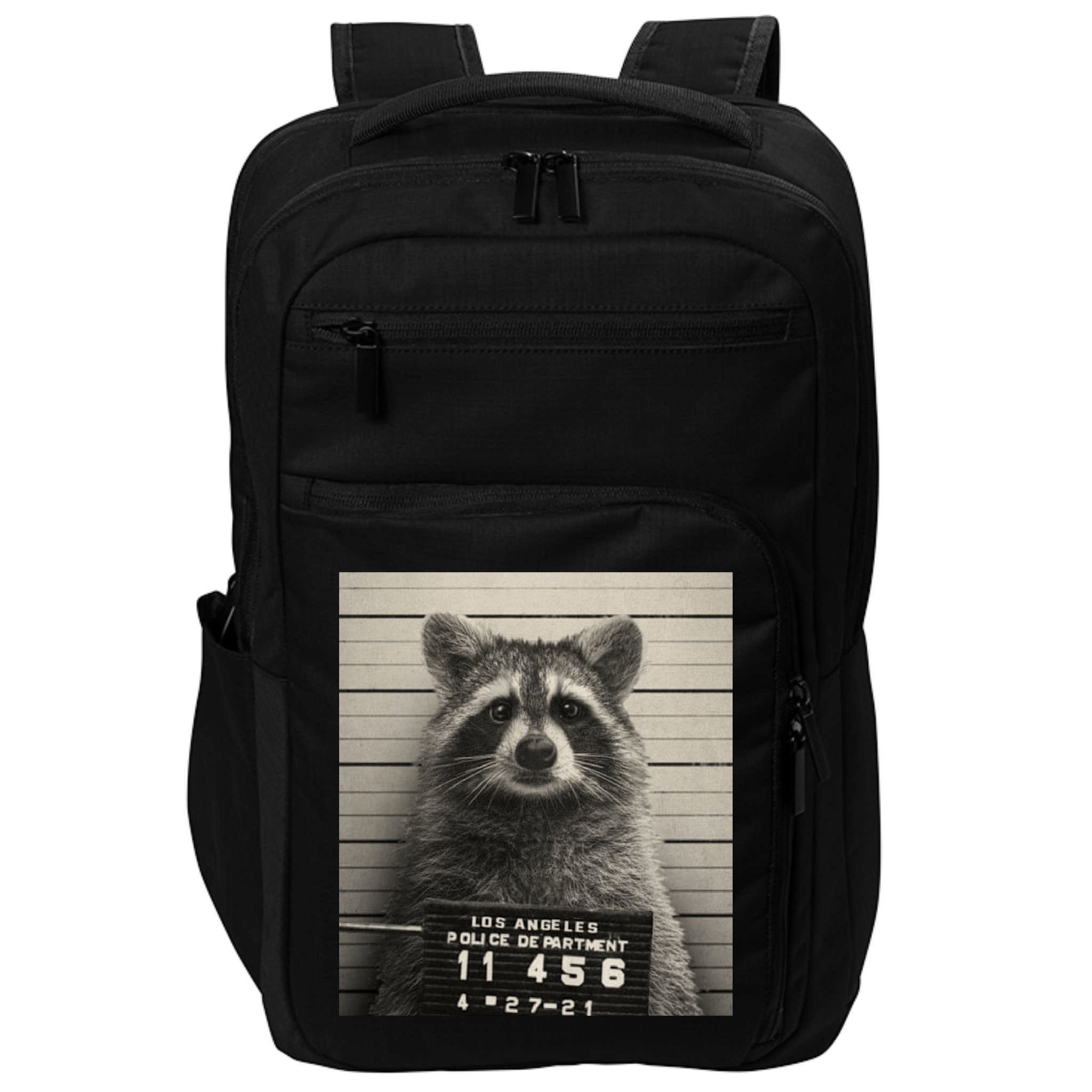 Raccoon Mugshot Funny Parody Impact Tech Backpack