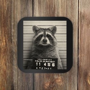 Raccoon Mugshot Funny Parody Coaster