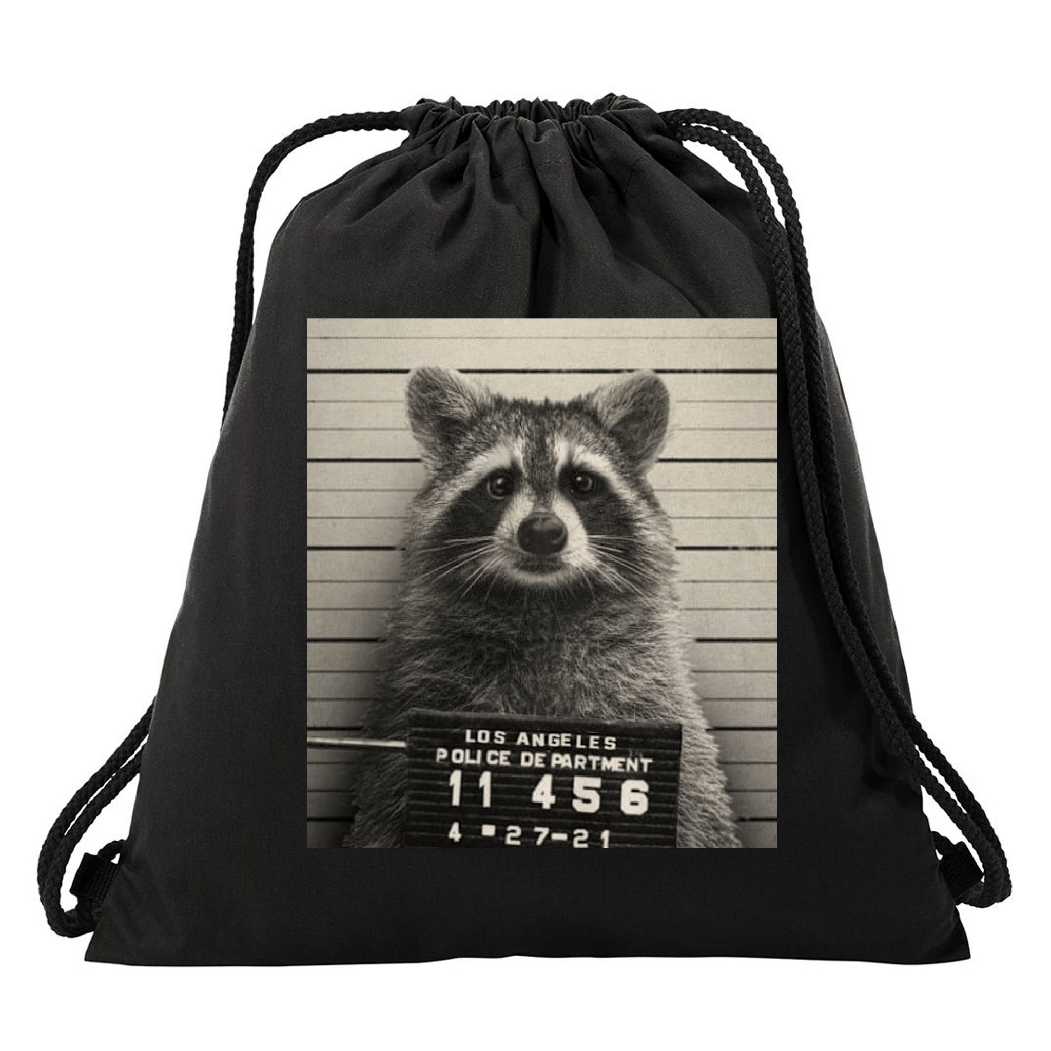 Raccoon Mugshot Funny Parody Drawstring Bag