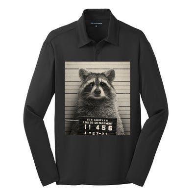 Raccoon Mugshot Funny Parody Silk Touch Performance Long Sleeve Polo