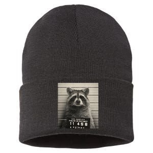 Raccoon Mugshot Funny Parody Sustainable Knit Beanie