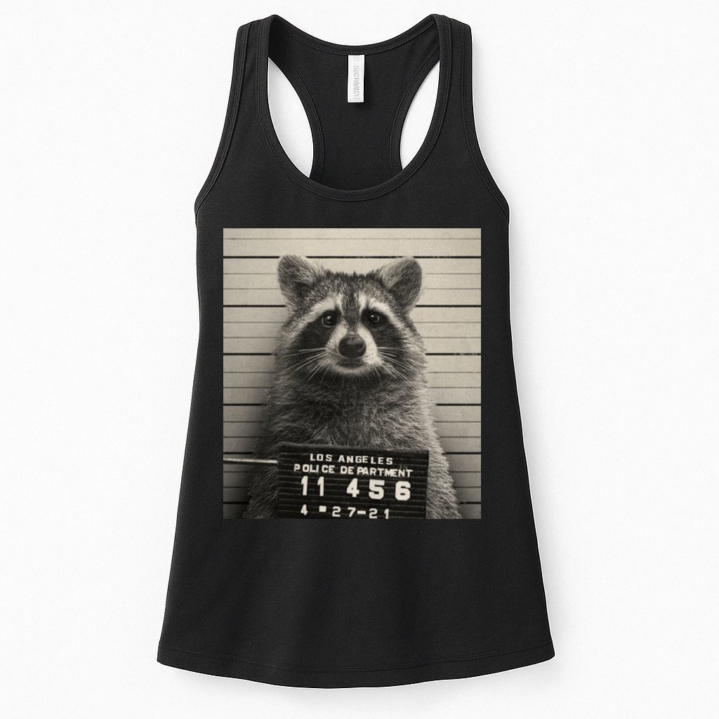 Raccoon Mugshot Funny Parody Womens Tank Top