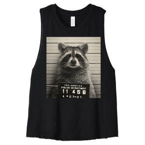 Raccoon Mugshot Funny Parody Women's Racerback Cropped Tank