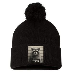 Raccoon Mugshot Funny Parody Pom Pom 12in Knit Beanie