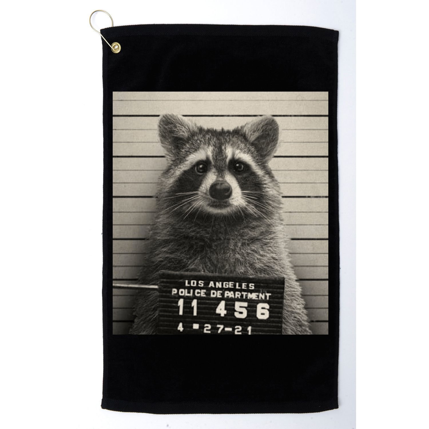 Raccoon Mugshot Funny Parody Golf Towel
