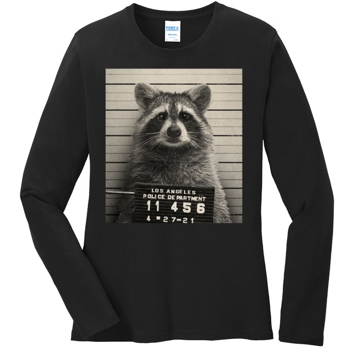 Raccoon Mugshot Funny Parody Ladies Long Sleeve Shirt