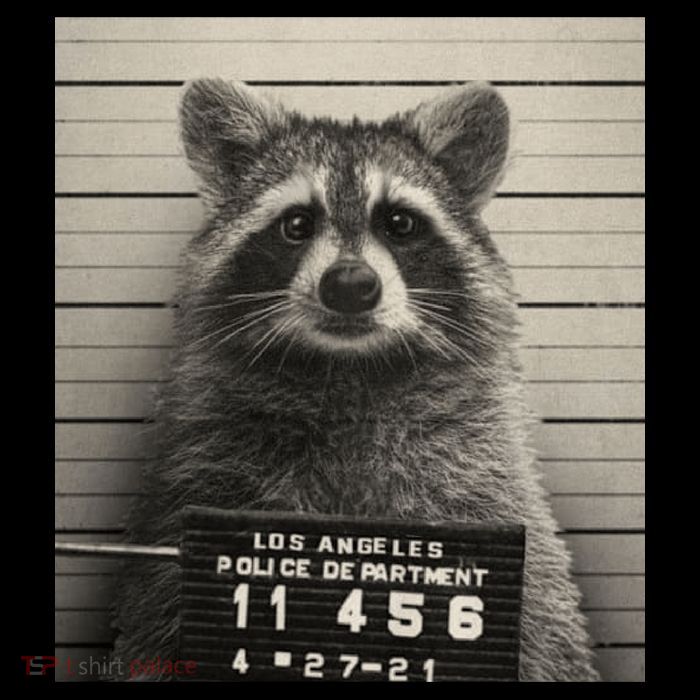 Raccoon Mugshot Funny Parody Womens T-Shirt