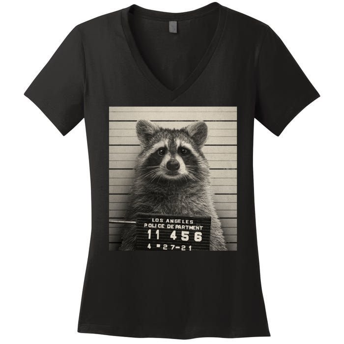 Raccoon Mugshot Funny Parody Women's V-Neck T-Shirt