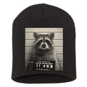 Raccoon Mugshot Funny Parody Short Acrylic Beanie