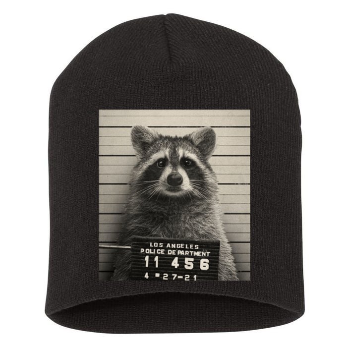 Raccoon Mugshot Funny Parody Short Acrylic Beanie