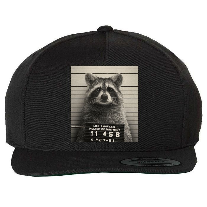 Raccoon Mugshot Funny Parody Wool Snapback Cap